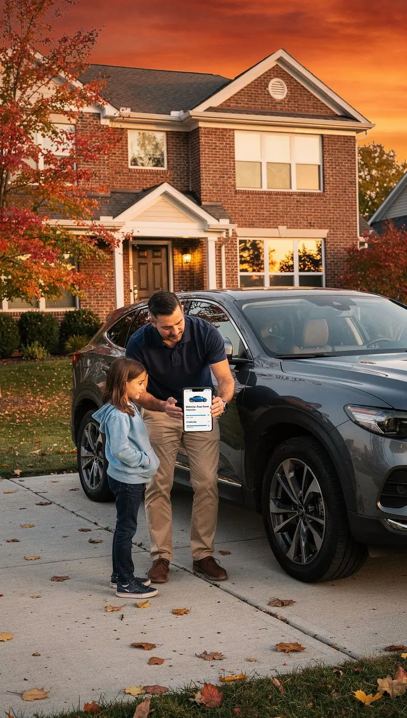 Grafika ilustrująca dostęp do mobilnej aplikacji do zarządzania ubezpieczeniem pojazdu.